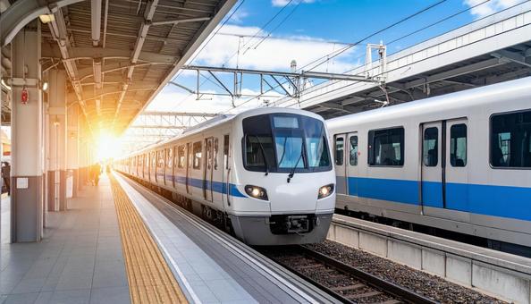駅のホームに止まる電車 駅のホームに止まる電車の写真