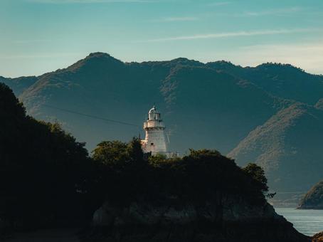 灯台 灯台,山,青空の写真素材