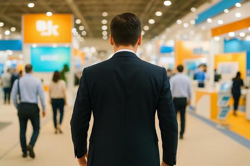 ビジネス空間で堂々と進むスーツ姿の男性 ビジネス空間で堂々と進むスーツ姿の男性の写真