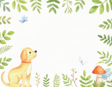 犬と葉のシンプルなフレームの写真