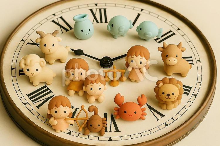 フィギュア星座の時計フィギュア② 12星座,時計,フィギュアの写真素材