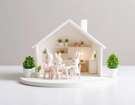 うさぎの家族 ミニチュアのドールハウス うさぎの家族 ミニチュアのドールハウスの写真