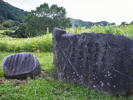 万葉歌碑を彩る彼岸花の一輪 万葉歌碑を彩る彼岸花の一輪 万葉歌碑,石碑,和歌の写真素材
