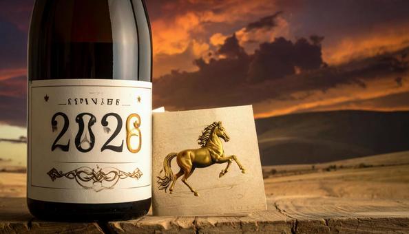 ワインのラベルに描かれた2026と馬の写真
