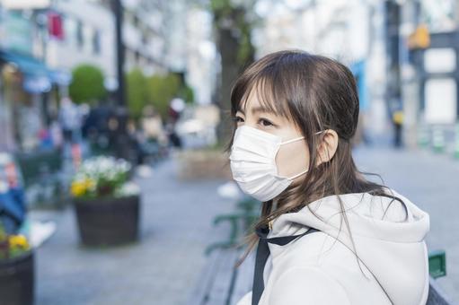 Woman wearing a mask, मुखौटा, महिला, ठंड, JPG