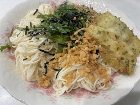 天麩羅そうめん 天麩羅そうめん そうめん,魚の天麩羅,大葉の写真素材