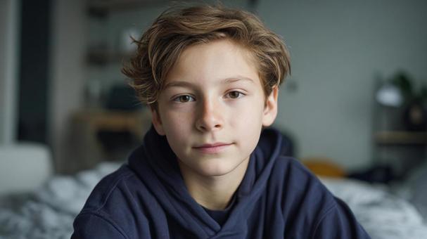 パーカーを着た外国人の男の子 パーカーを着た外国人の男の子の写真