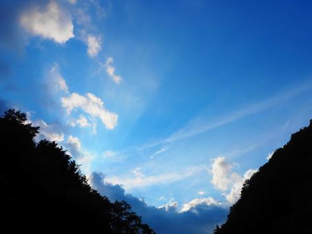 Photo, sky, blue sky, setting sun, 