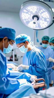 手術室で医師チームが手術で執刀している 手術室で医師チームが手術で執刀しているの写真