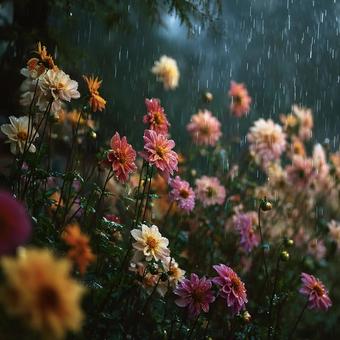 雨音と花々の庭 雨音と花々の庭の写真