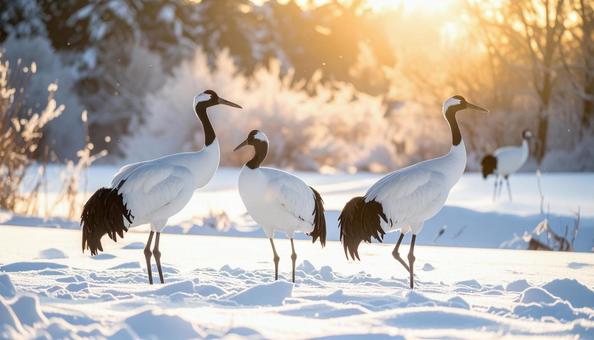 雪の中に佇む優雅な鶴 雪の中に佇む優雅な鶴の写真