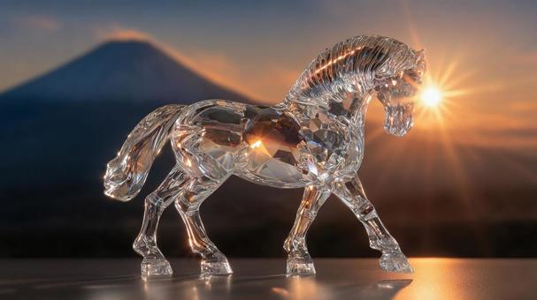富士山とクリスタルの馬の置物2 富士山とクリスタルの馬の置物2の写真