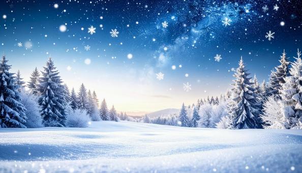 青空と雪の広がる幻想的な冬景色の写真