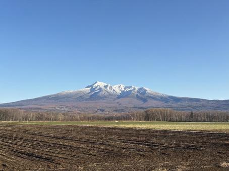 斜里岳 秋晴れ,山,自然の写真素材