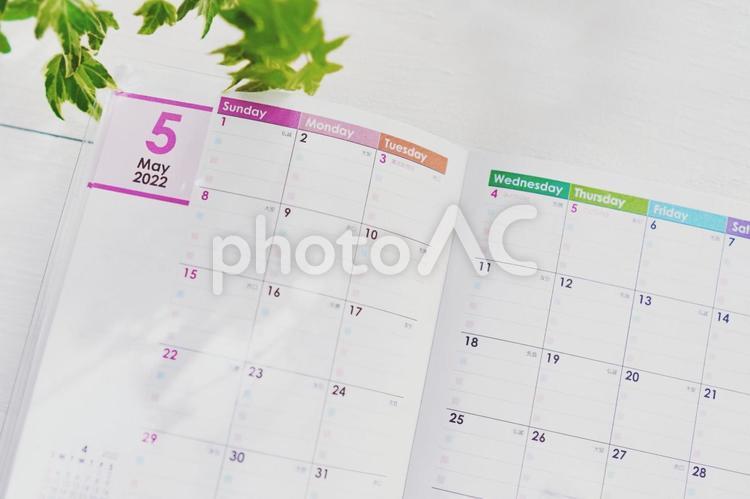 2022年5月の手帳のカレンダー（１） 5月,カレンダー,手帳の写真素材