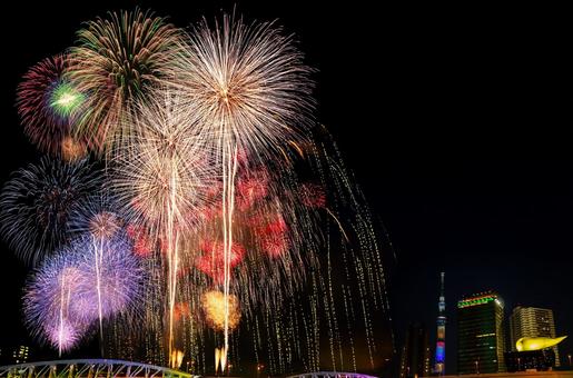 隅田川の花火 花火,花火大会,夏の一大イベントの写真素材
