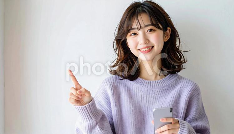 おすすめの指をさす人 女性,春,若者の写真素材
