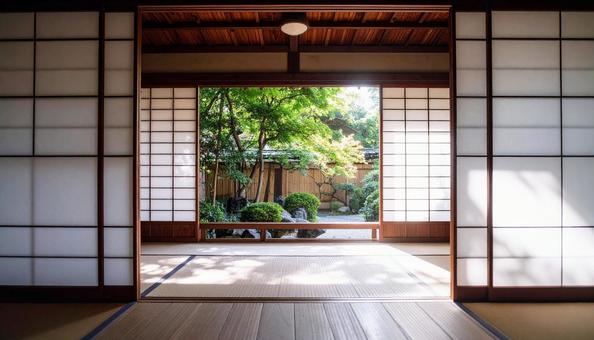 庭が見える日本の和室	の写真