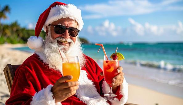 南半球のクリスマスで海辺のサンタクロース 南半球のクリスマスで海辺のサンタクロースの写真