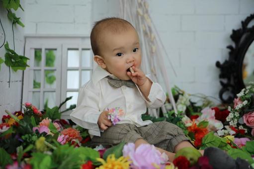 煎餅を食べる赤ちゃん 煎餅を食べる赤ちゃん こども,人物写真,育児の写真素材