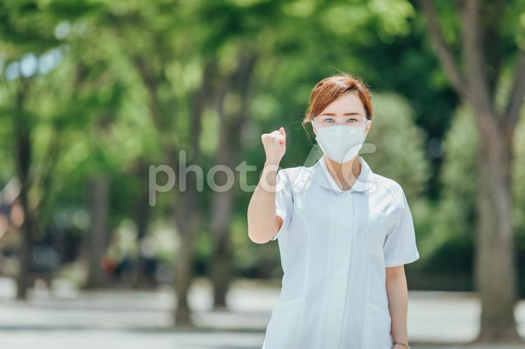 マスクをする白衣の女性 看護師,ナース,マスクの写真素材