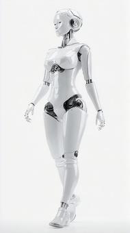 白い空間に佇む次世代ロボット 白い空間に佇む次世代ロボットの写真