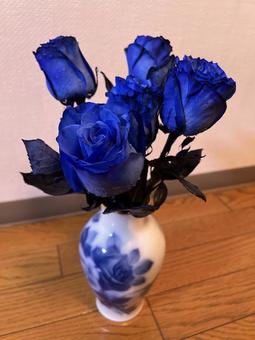 花瓶に挿した青いバラ 花瓶に挿した青いバラ バラ,青バラ,薔薇の写真素材