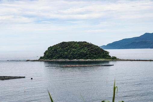 Photo, islets of three-stringed japanese zither, tsushima, low tide, 