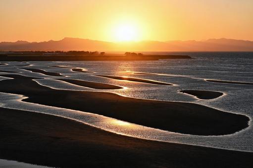 真玉海岸の夕陽 夕日,夕陽,落陽の写真素材