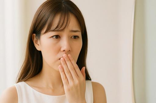 驚く・ショック・口臭を気にする女性3 驚く・ショック・口臭を気にする女性3の写真