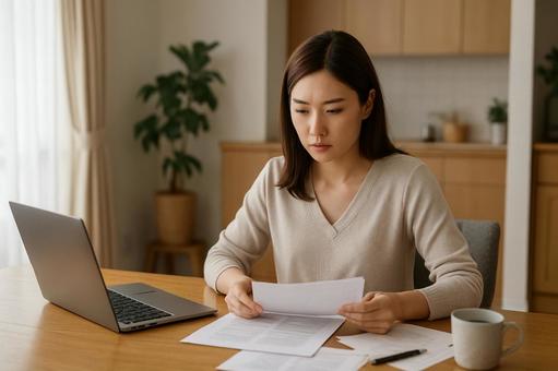 書類整理する女性 書類整理する女性の写真