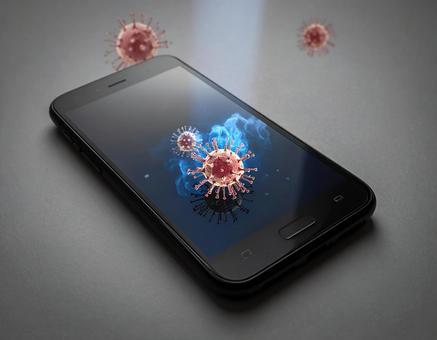 ウィルスに感染したスマホ ウィルスに感染したスマホの写真