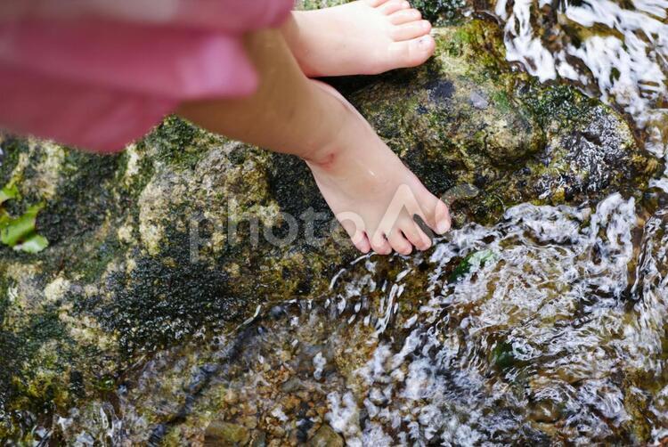 川遊びでケガをした子供の足 川遊び,水遊び,ケガの写真素材
