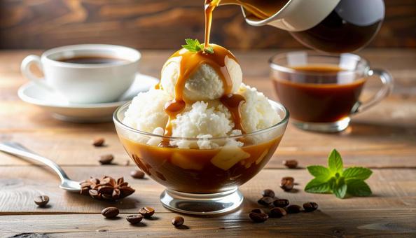 ふわふわした食感のコーヒー味のかき氷 ふわふわした食感のコーヒー味のかき氷の写真