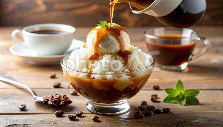 ふわふわした食感のコーヒー味のかき氷 かき氷,ふわふわ,コーヒーの写真素材
