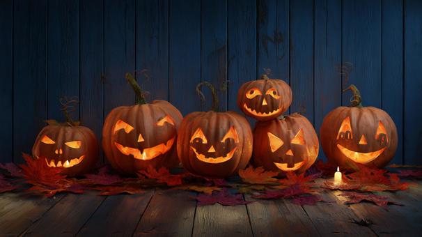 灯りがともるかぼちゃランタンの写真