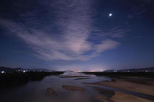Photo, a river, starry sky, night view, 