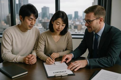 住宅契約をする移住者 住宅契約をする移住者の写真