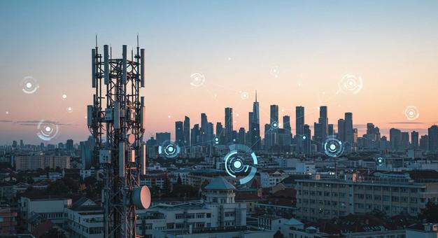 都市の通信インフラ 5Gセルタワー 都市の通信インフラ 5Gセルタワーの写真
