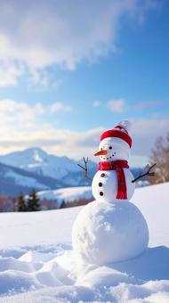 雪原の中の雪だるま 冬イメージ 雪原の中の雪だるま 冬イメージの写真