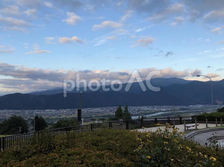 姨捨から見た善光寺平の風景 長野,姨捨,日本の写真素材