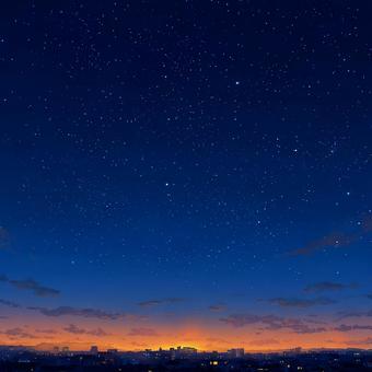 夕焼けと星空が広がる幻想的な風景 夕焼けと星空が広がる幻想的な風景の写真