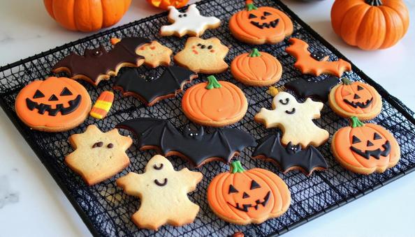 網の上のハロウィンの手作りクッキー 網の上のハロウィンの手作りクッキーの写真
