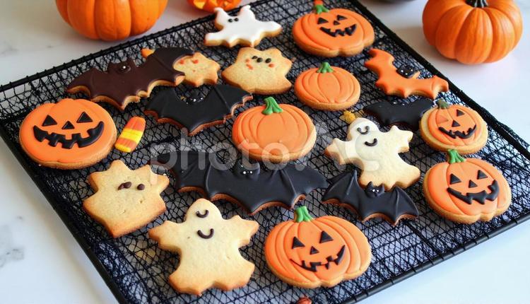 網の上のハロウィンの手作りクッキー ハロウィン,お菓子,クッキーの写真素材