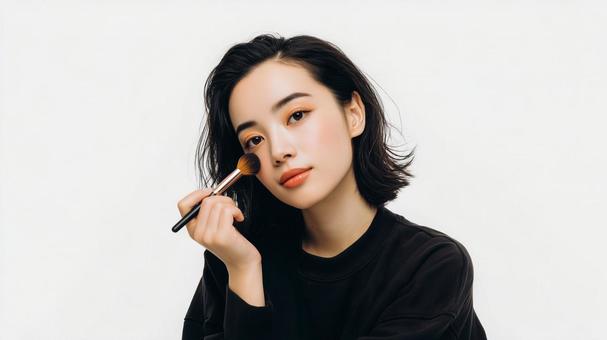 メイクをする美しい日本人女性 メイクをする美しい日本人女性の写真
