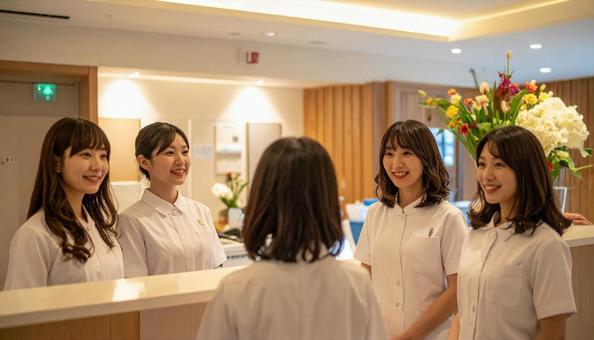 医療事務スタッフによる朝のミーティング 医療事務スタッフによる朝のミーティングの写真