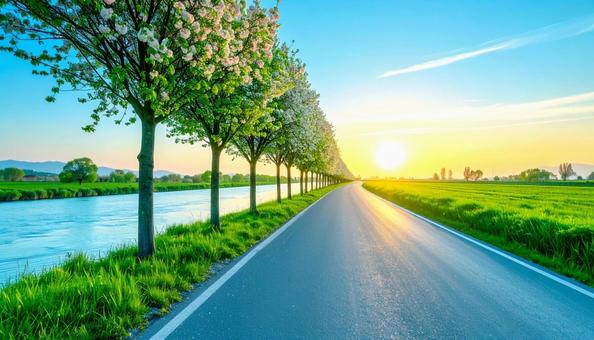 川沿いの波黄身tを散歩の写真