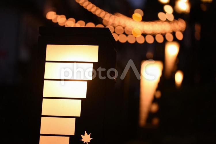 温泉街の灯籠 ライト,照明,夜の写真素材