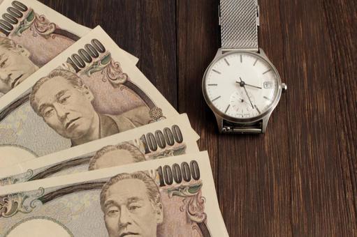 時計と千円札の組み合わせ 時計と千円札の組み合わせ 時計,腕時計,アナログ時計の写真素材