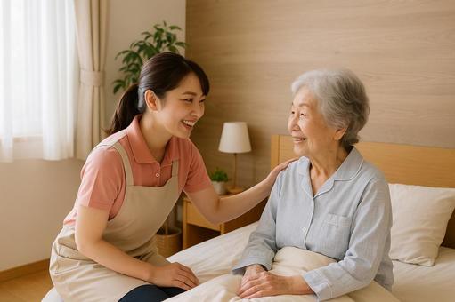 寝室で声かけ介護支援 寝室で声かけ介護支援の写真